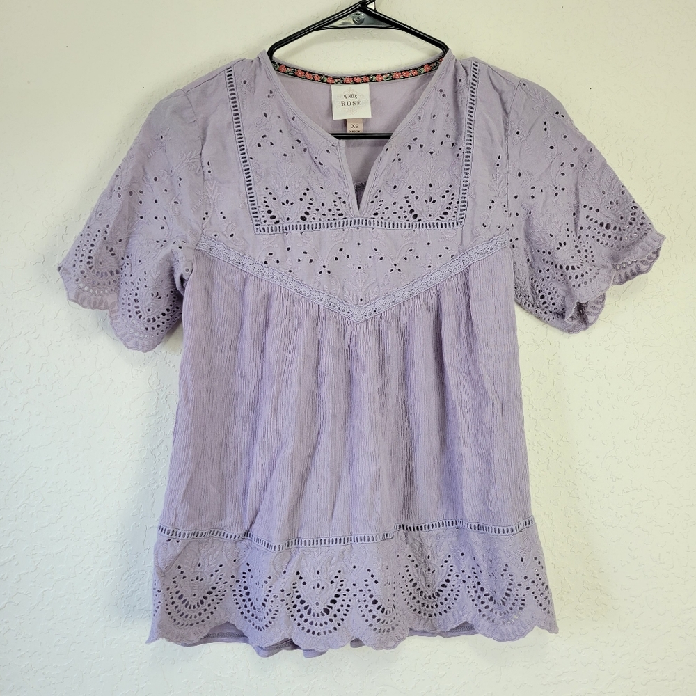Knox Rose Scalloped Eyelet Purple Top XS